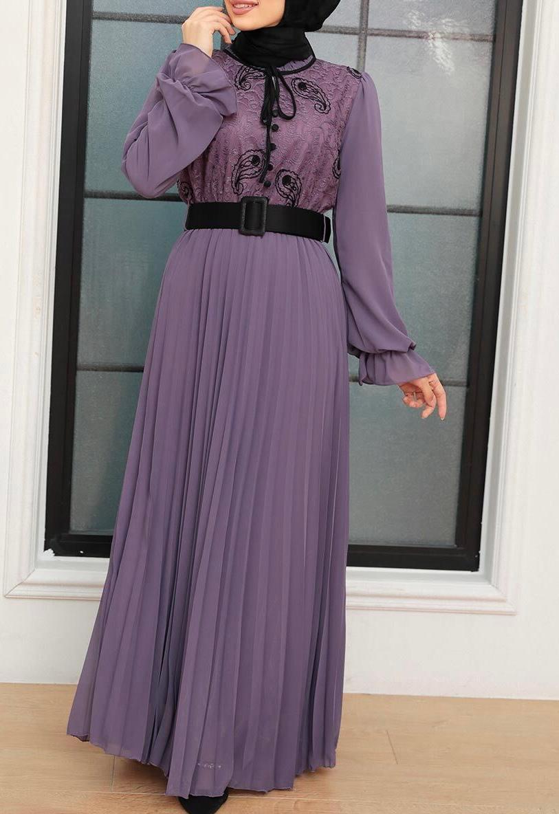 Elegant Purple long sleeves dress.