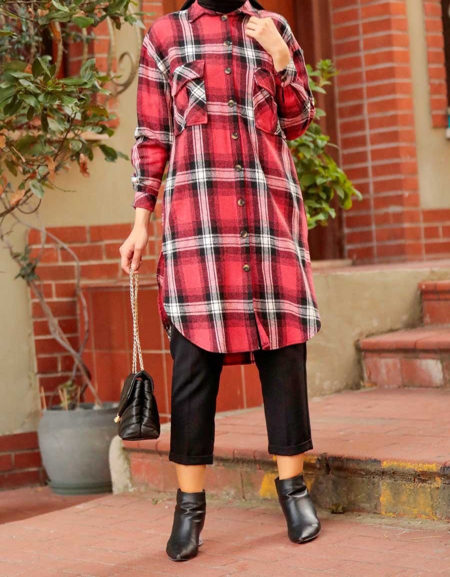 Plaid Red Hijab Tunic