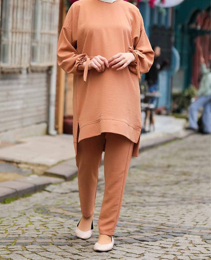 Sunuff Colored Hijab Suit Dress
