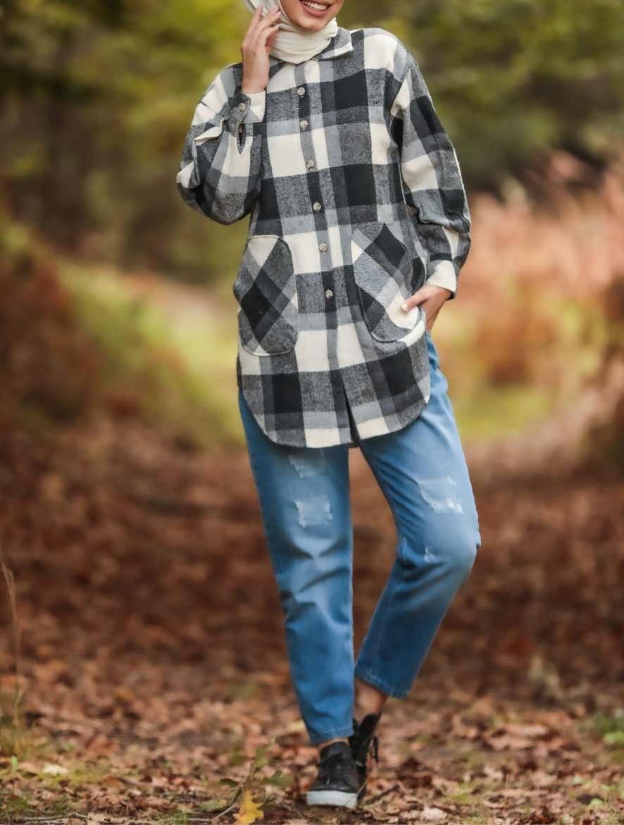 Women's Flannel Plaid Shacket Jacket Casual Oversized Long Sleeve Button